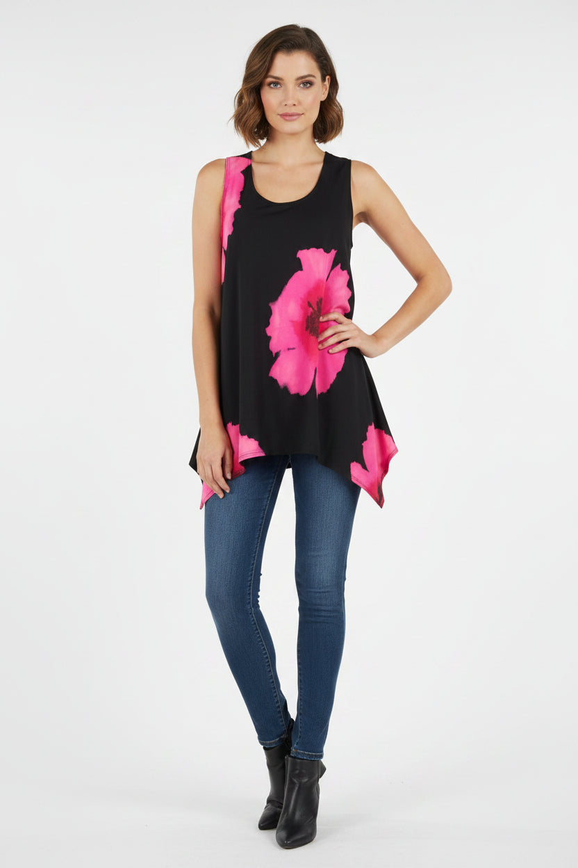 Jostar Two Point Tank Top - Pink Big Flower - Polyester/Spandex