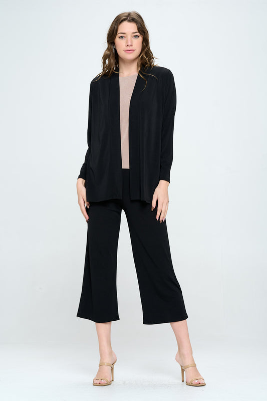 Moss Crepe Long Sleeve Cardigan with Wide Leg Angle Pants-LRS1-K