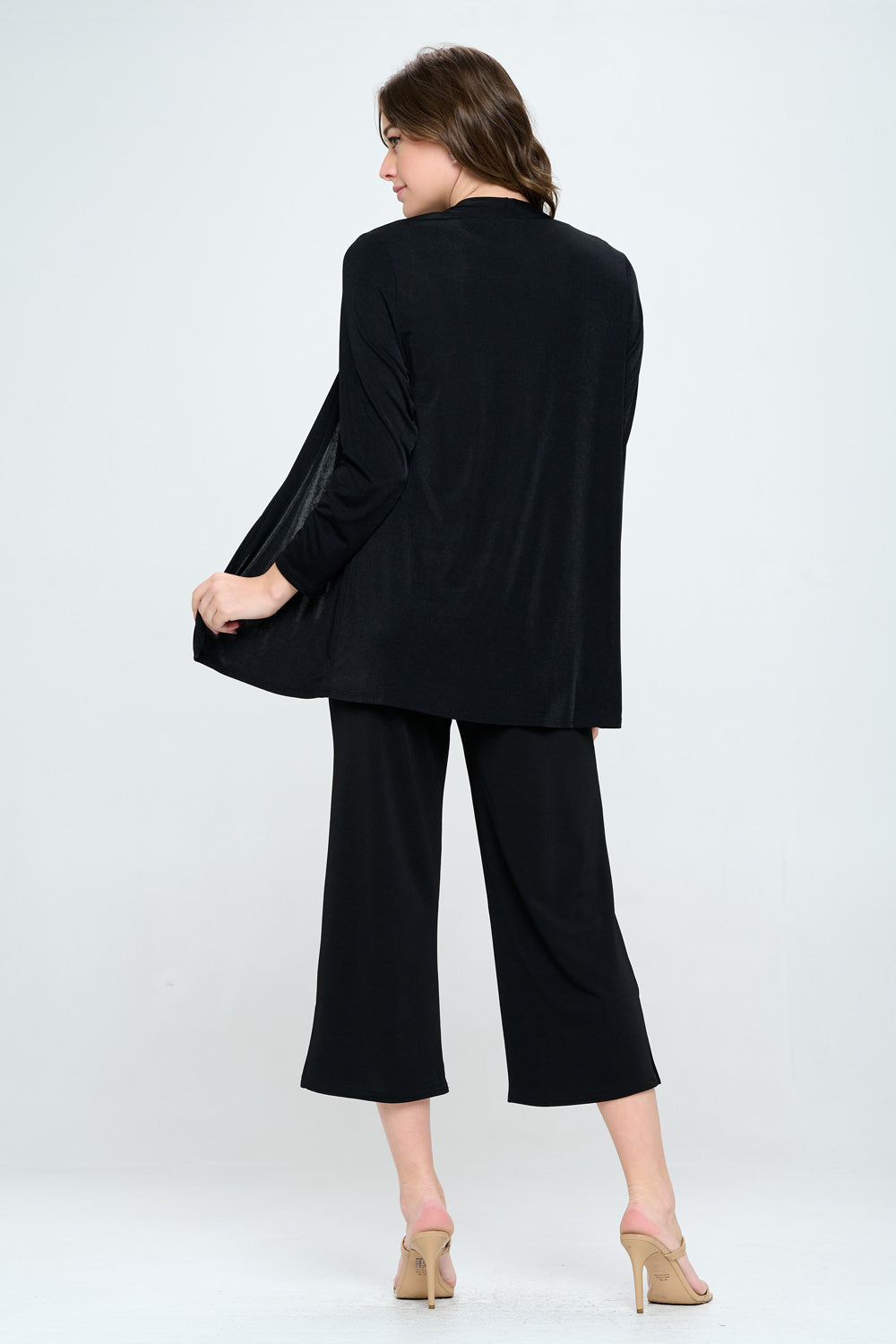 Moss Crepe Long Sleeve Cardigan with Wide Leg Angle Pants-LRS1-K