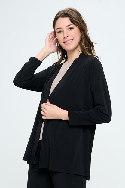 Moss Crepe Long Sleeve Cardigan with Wide Leg Angle Pants-LRS1-K