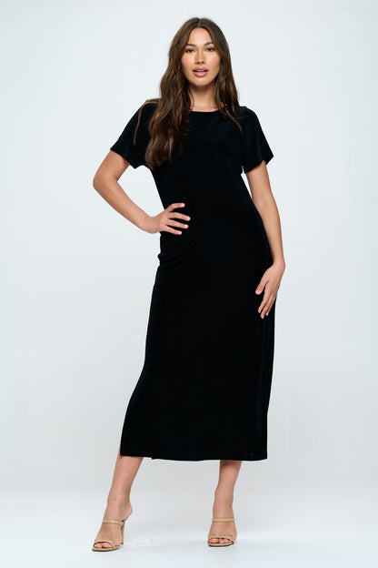 Jostar AY Short Sleeve Long Dress W/Split and Pockets (SS)