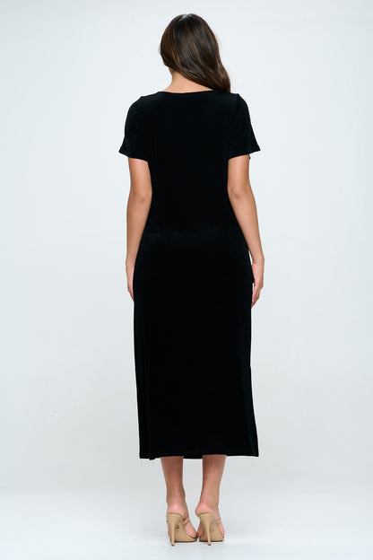 Jostar AY Short Sleeve Long Dress W/Split and Pockets (SS)