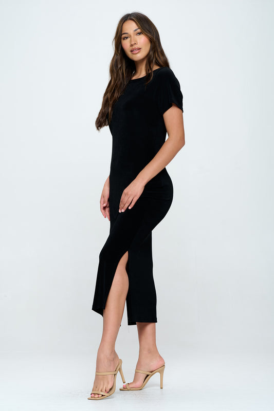 Jostar AY Short Sleeve Long Dress W/Split and Pockets (SS)