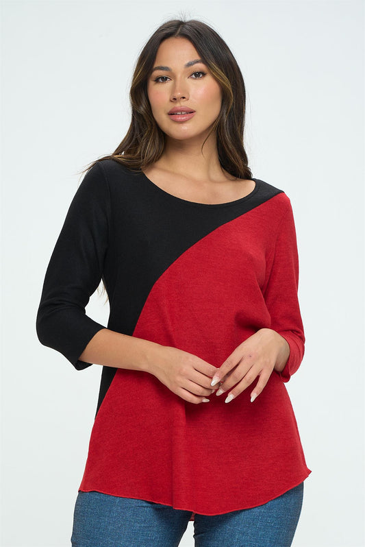 Jostar USA Mir Brushed Contrast Round Neck Tunic Quarter Sleeve 3078MB-QRS1-C