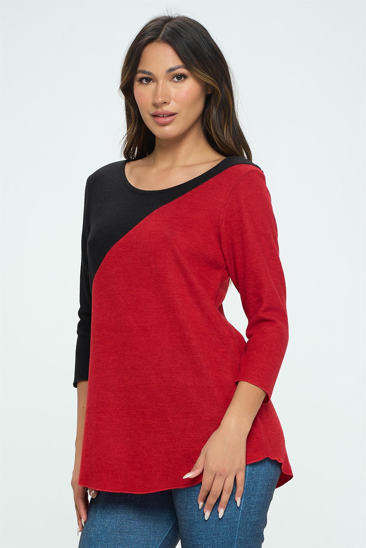 Jostar USA Mir Brushed Contrast Round Neck Tunic Quarter Sleeve 3078MB-QRS1-C