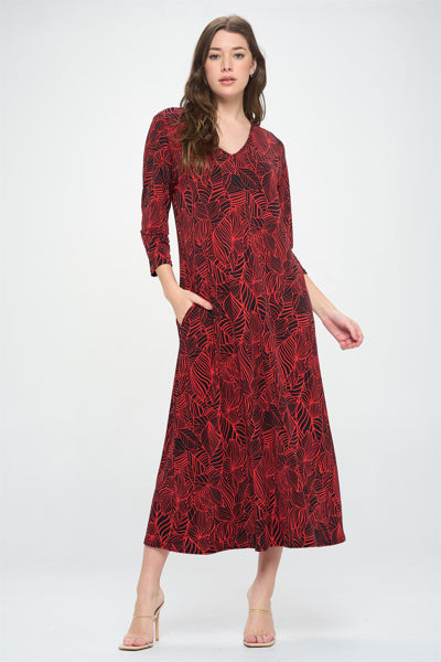 Jostar HIT V-Neck Long Dress w/Pocket Quarter sleeve