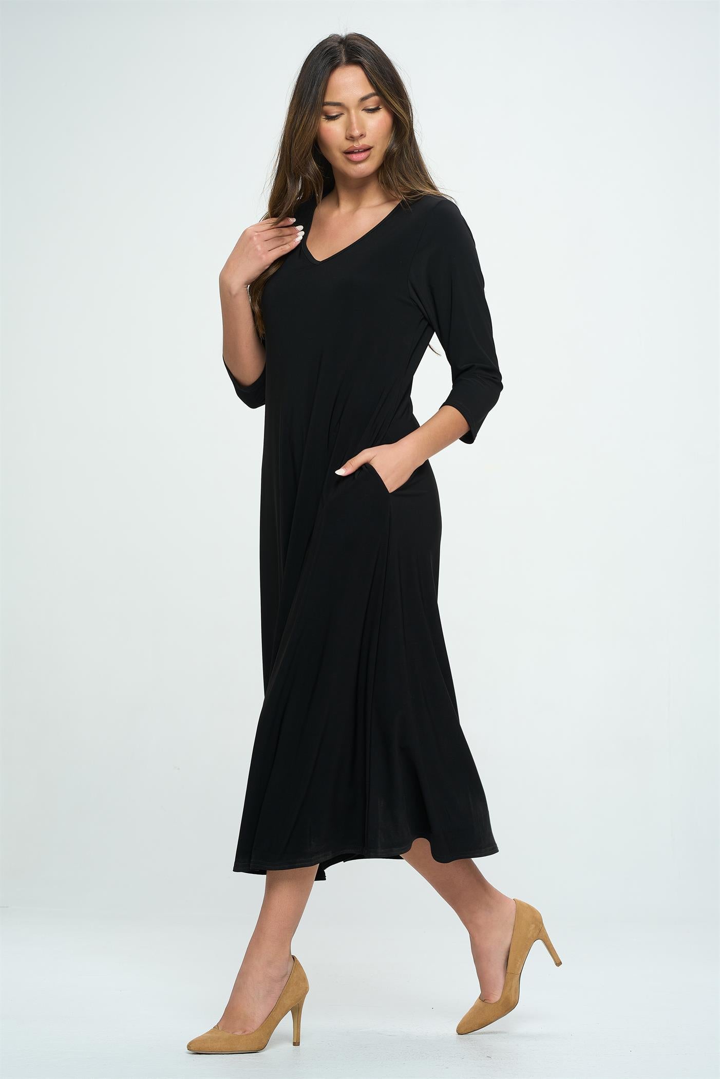 Jostar HIT V-Neck Long Dress W/Pocket (QS)