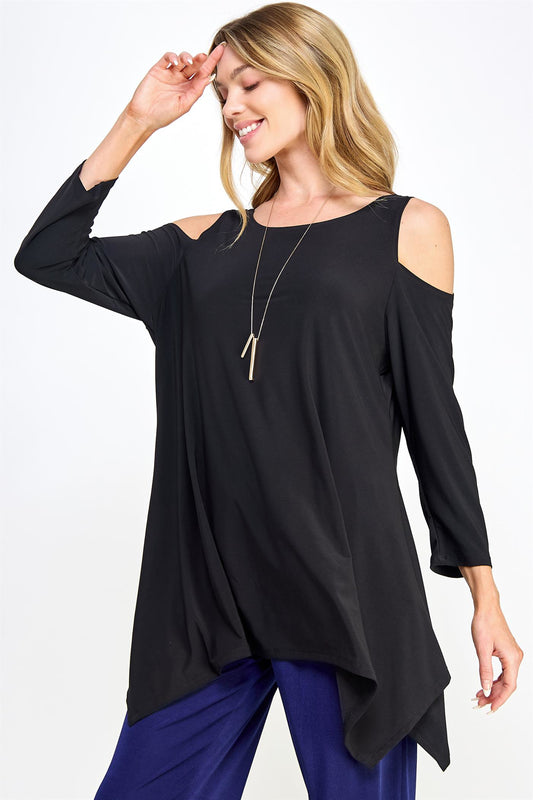 Jostar Black cold shoulder sharkbite top