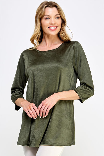 Jostar USA Satin Washer Round Neck 3/4 Sleeve Slit Top 3079SW-QRD1-D004