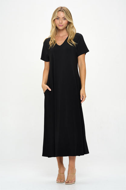 Jostar HIT V-Neck Long Dress W/Pocket (SS)(Pkt)