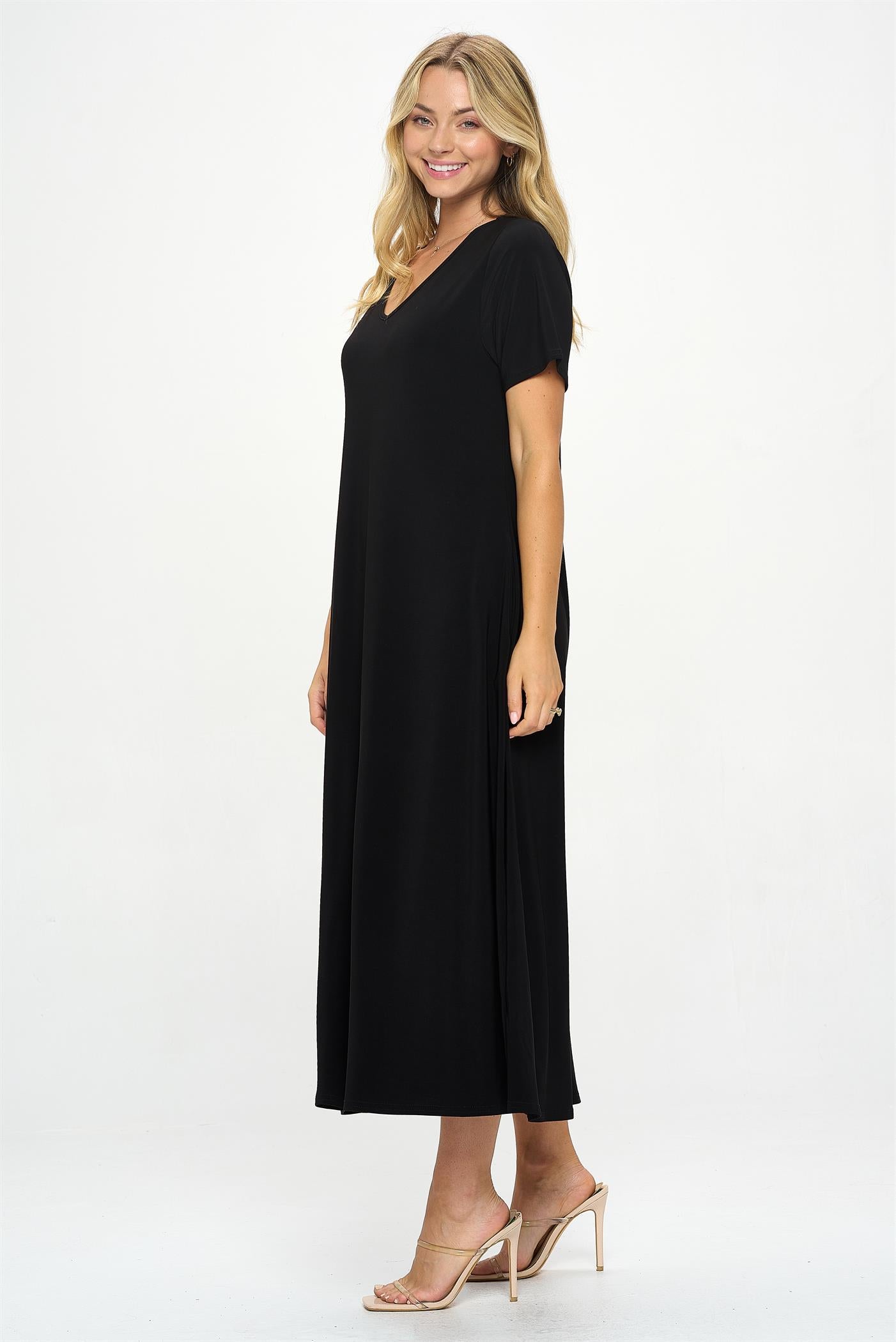 Jostar HIT V-Neck Long Dress W/Pocket (SS)(Pkt)