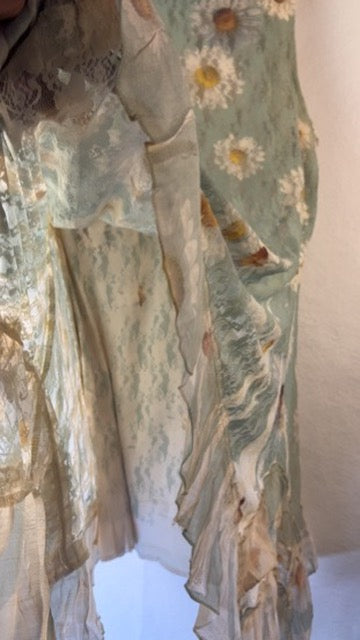 Origami Lace Sunflower Green Sleeveless XL Dress