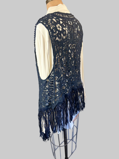 Origami blueweaved frayed Vest sz Medium