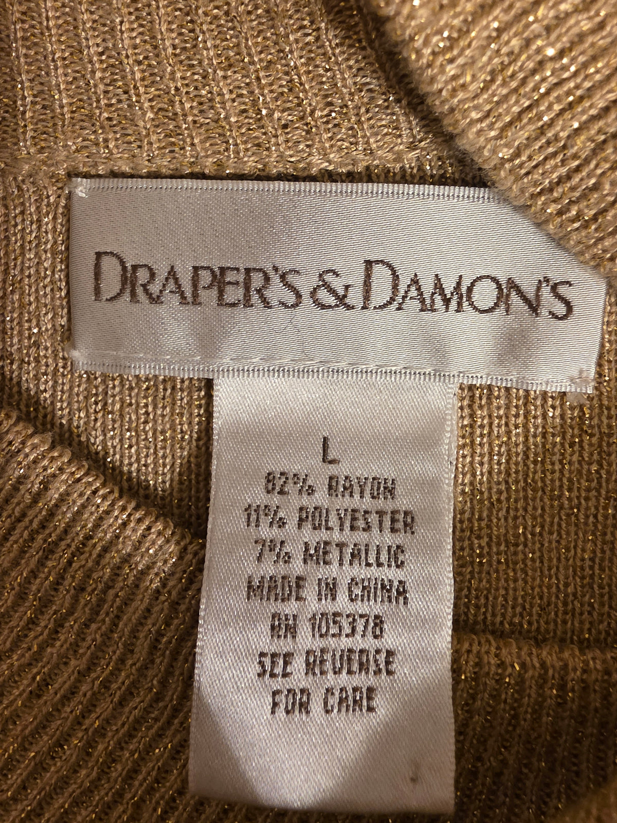 Drapers & Damons Women Metalic Long Sleeve Rounded Neck w/Zipper Size Large Sweater