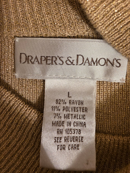 Drapers & Damons Women Metalic Long Sleeve Rounded Neck w/Zipper Size Large Sweater