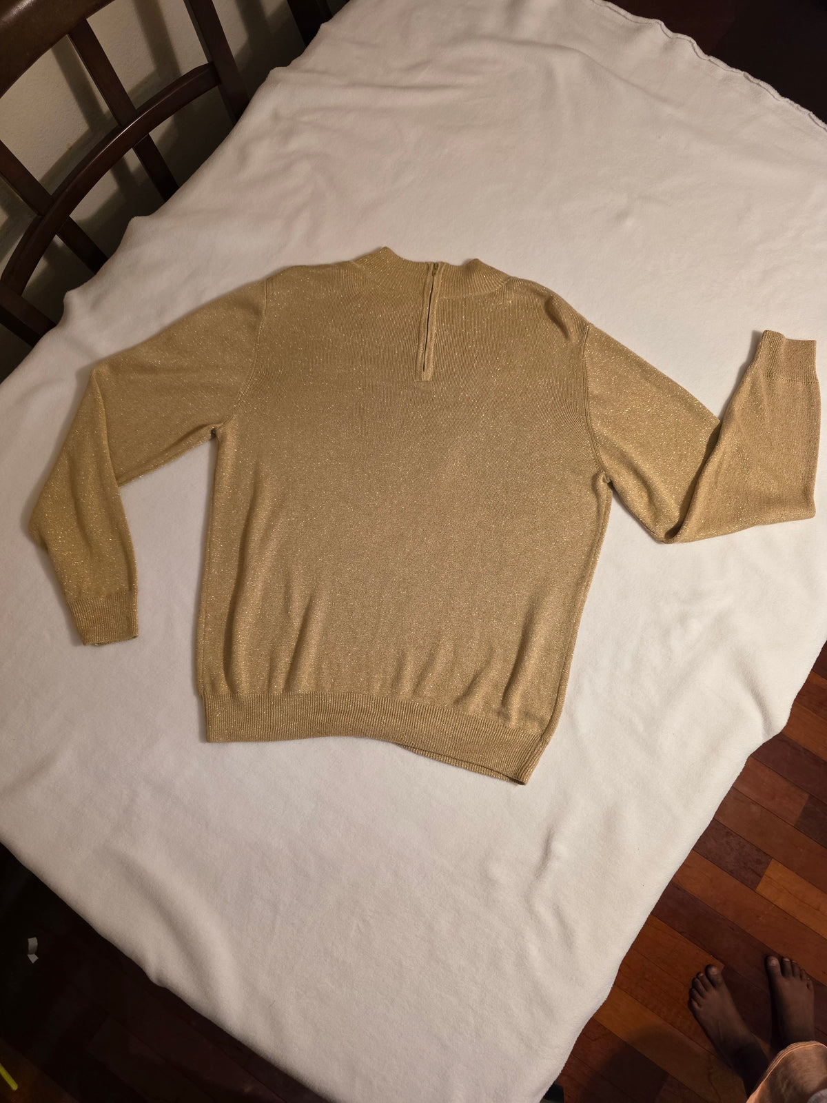 Drapers & Damons Women Metalic Long Sleeve Rounded Neck w/Zipper Size Large Sweater