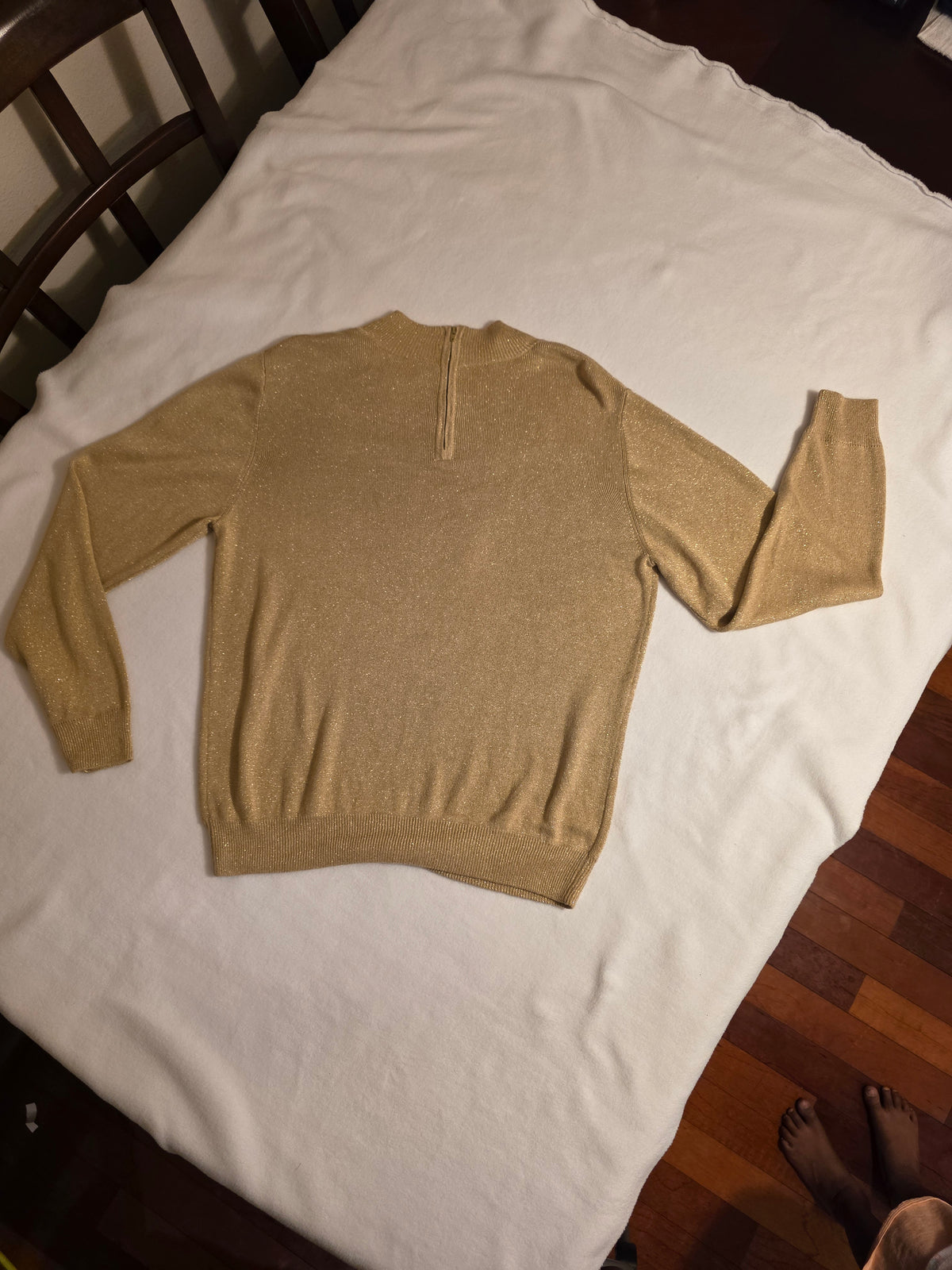 Drapers & Damons Women Metalic Long Sleeve Rounded Neck w/Zipper Size Large Sweater