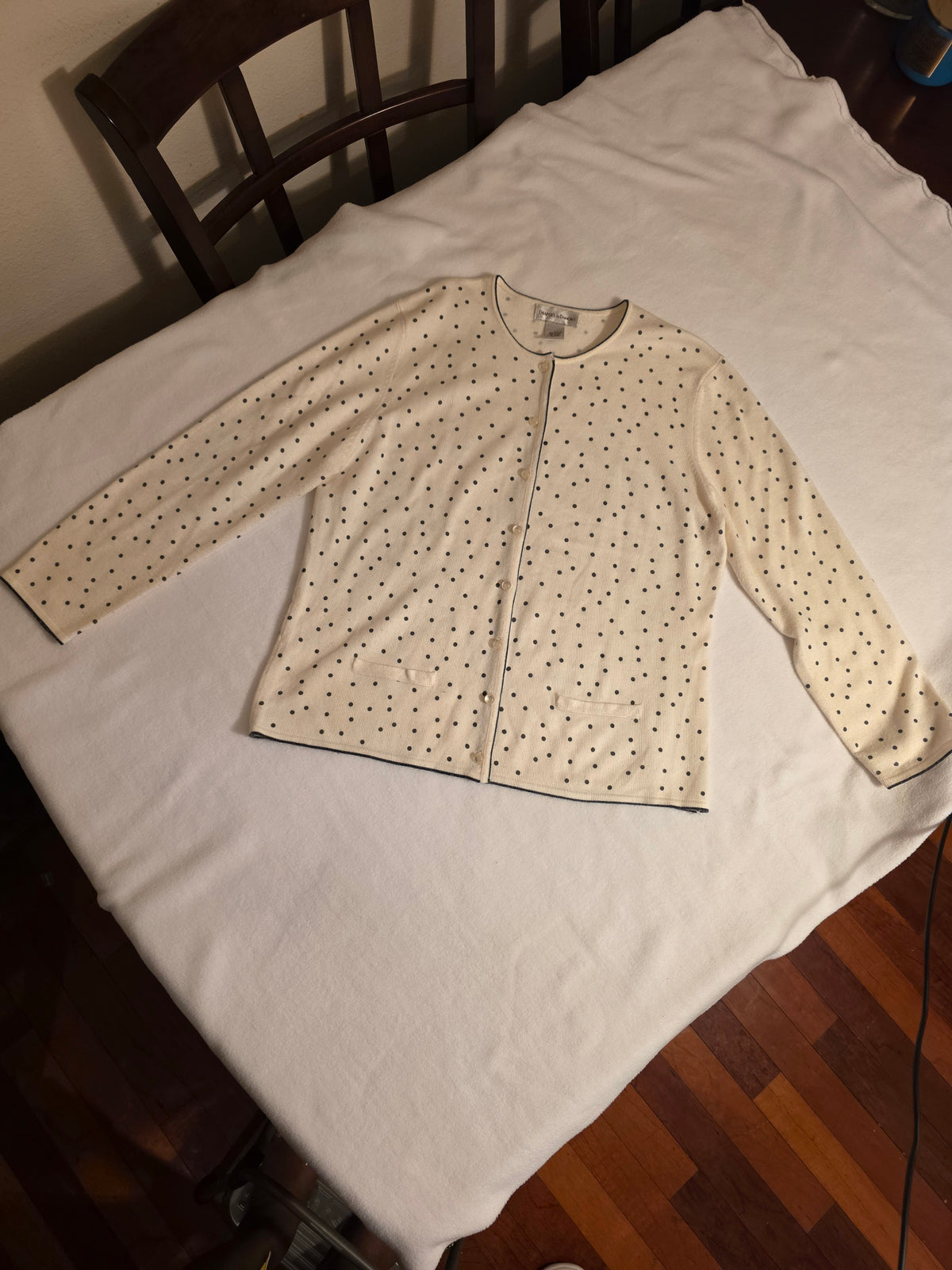 Drapers & Damon Women's 2Piece Polka Dot Sleeveless/ Longsleeve Cartigan Size Large Sweater