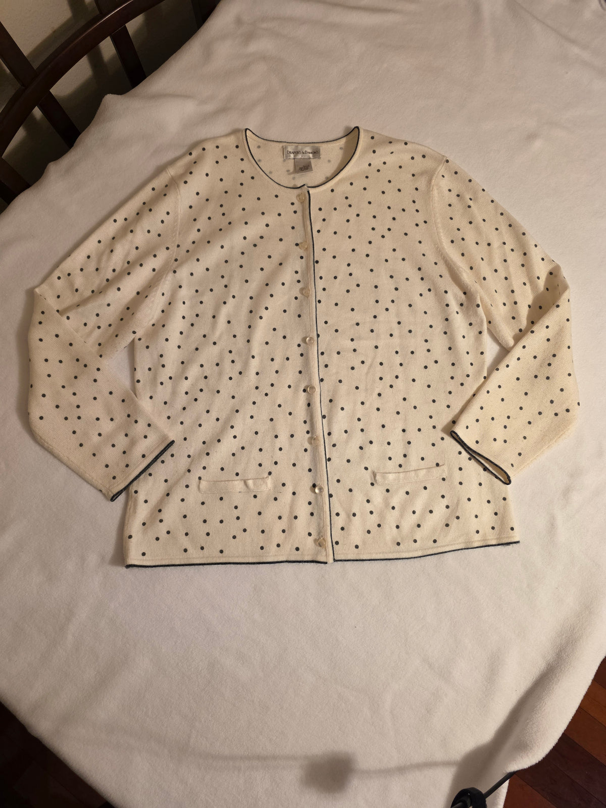 Drapers & Damon Women's 2Piece Polka Dot Sleeveless/ Longsleeve Cartigan Size Large Sweater