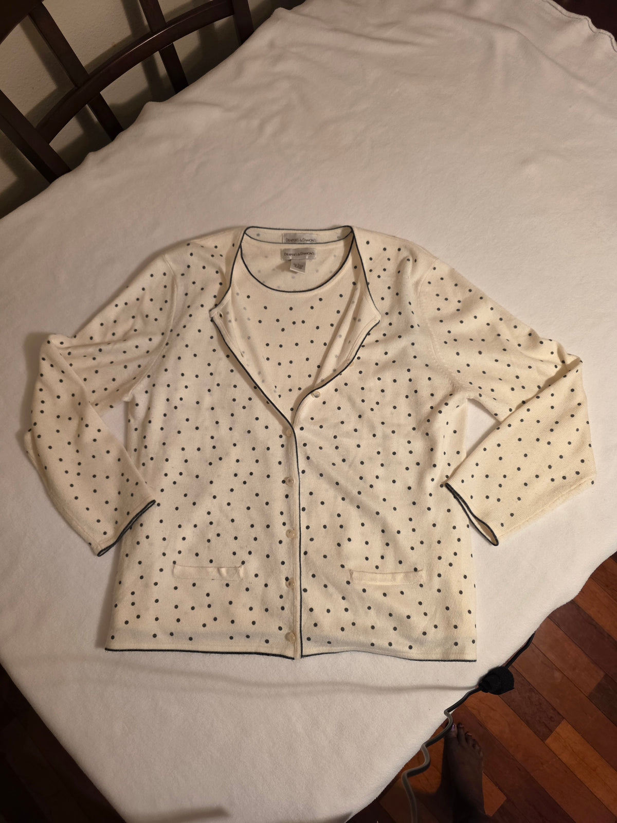Drapers & Damon Women's 2Piece Polka Dot Sleeveless/ Longsleeve Cartigan Size Large Sweater
