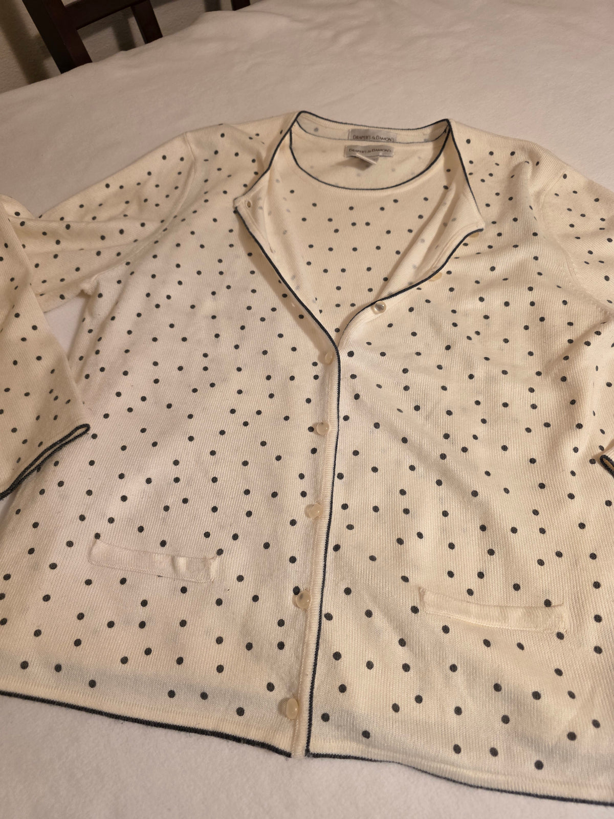 Drapers & Damon Women's 2Piece Polka Dot Sleeveless/ Longsleeve Cartigan Size Large Sweater