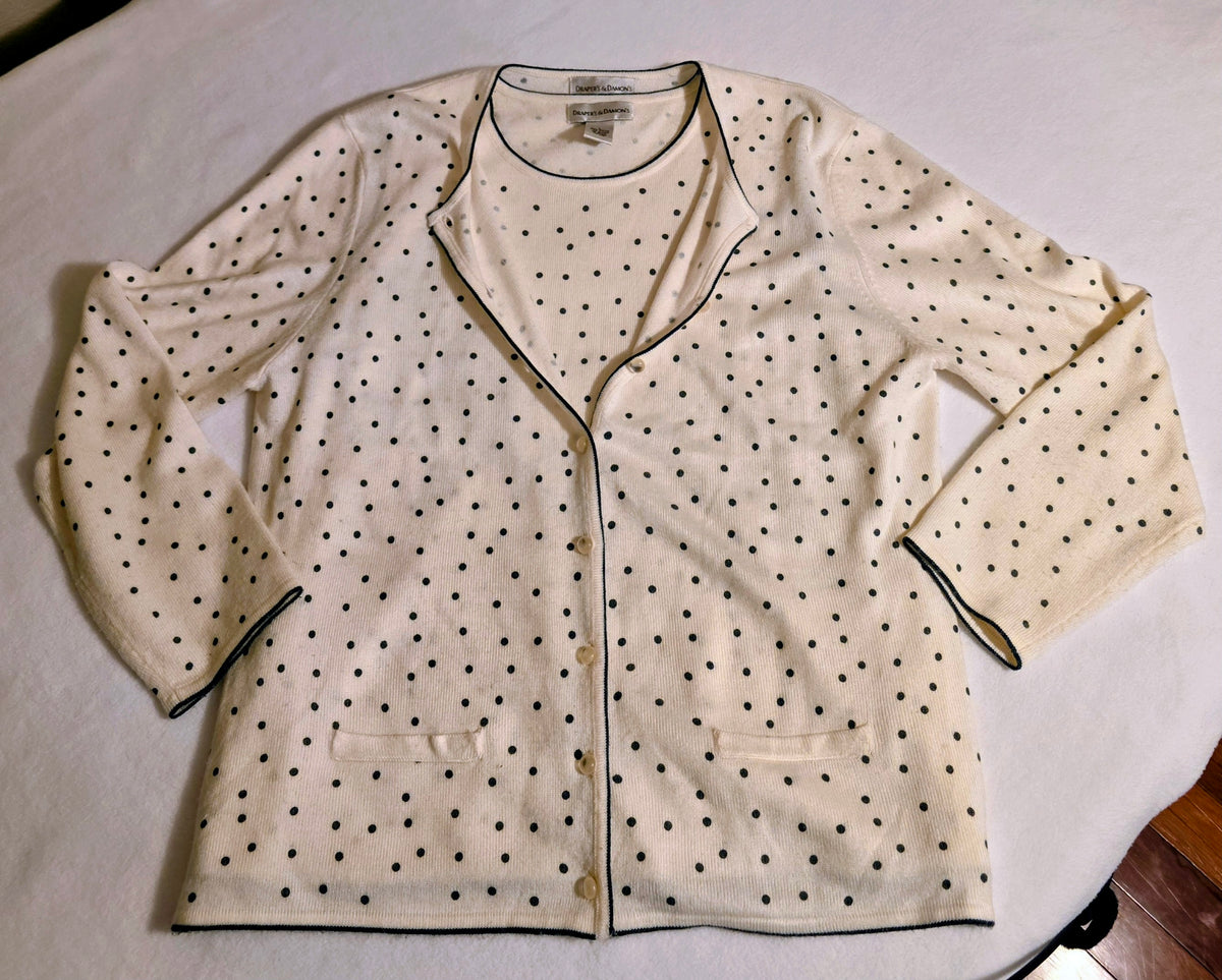 Drapers & Damon Women's 2Piece Polka Dot Sleeveless/ Longsleeve Cartigan Size Large Sweater
