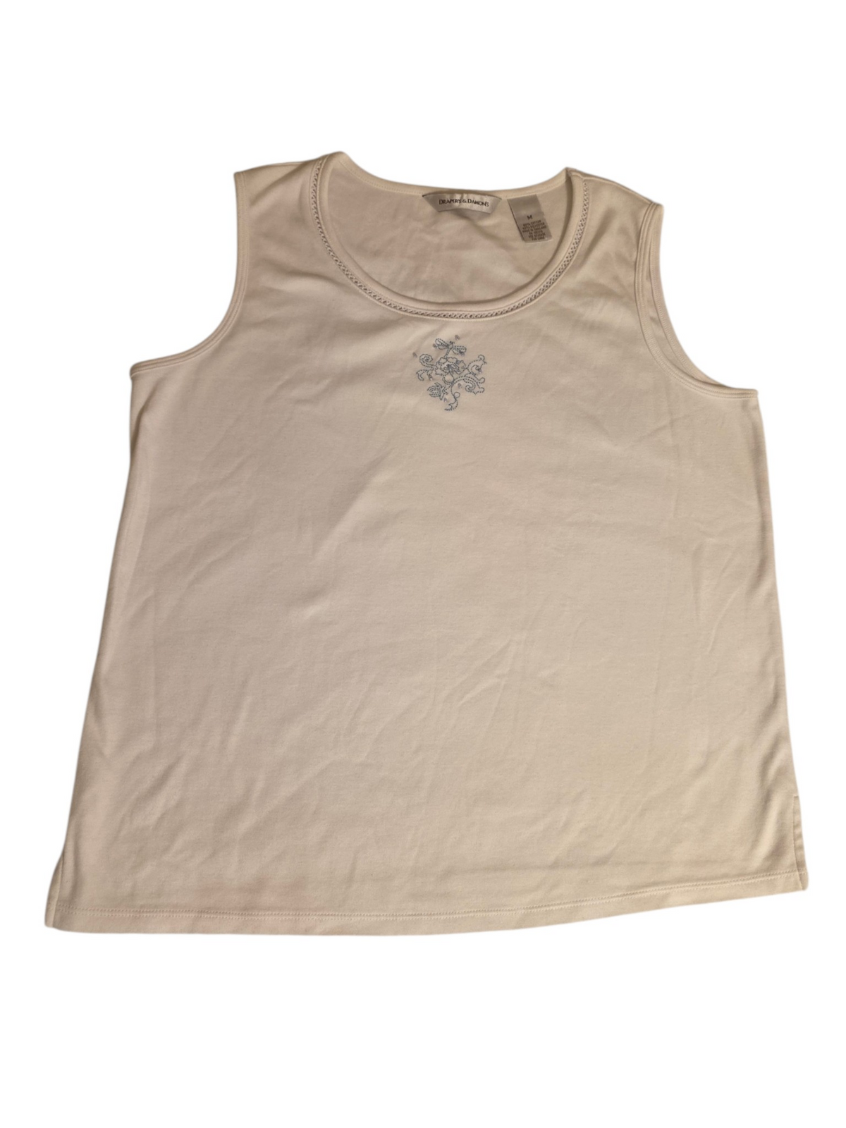 Draper's & Damon's Embroidered Floral Tank Top – Size M  Cream Color Preowned