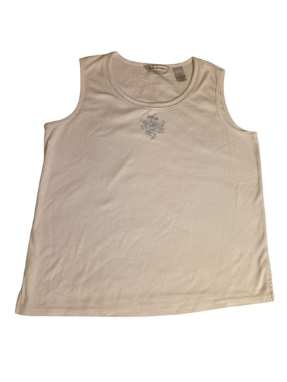 Draper's & Damon's Embroidered Floral Tank Top – Size M  Cream Color Preowned