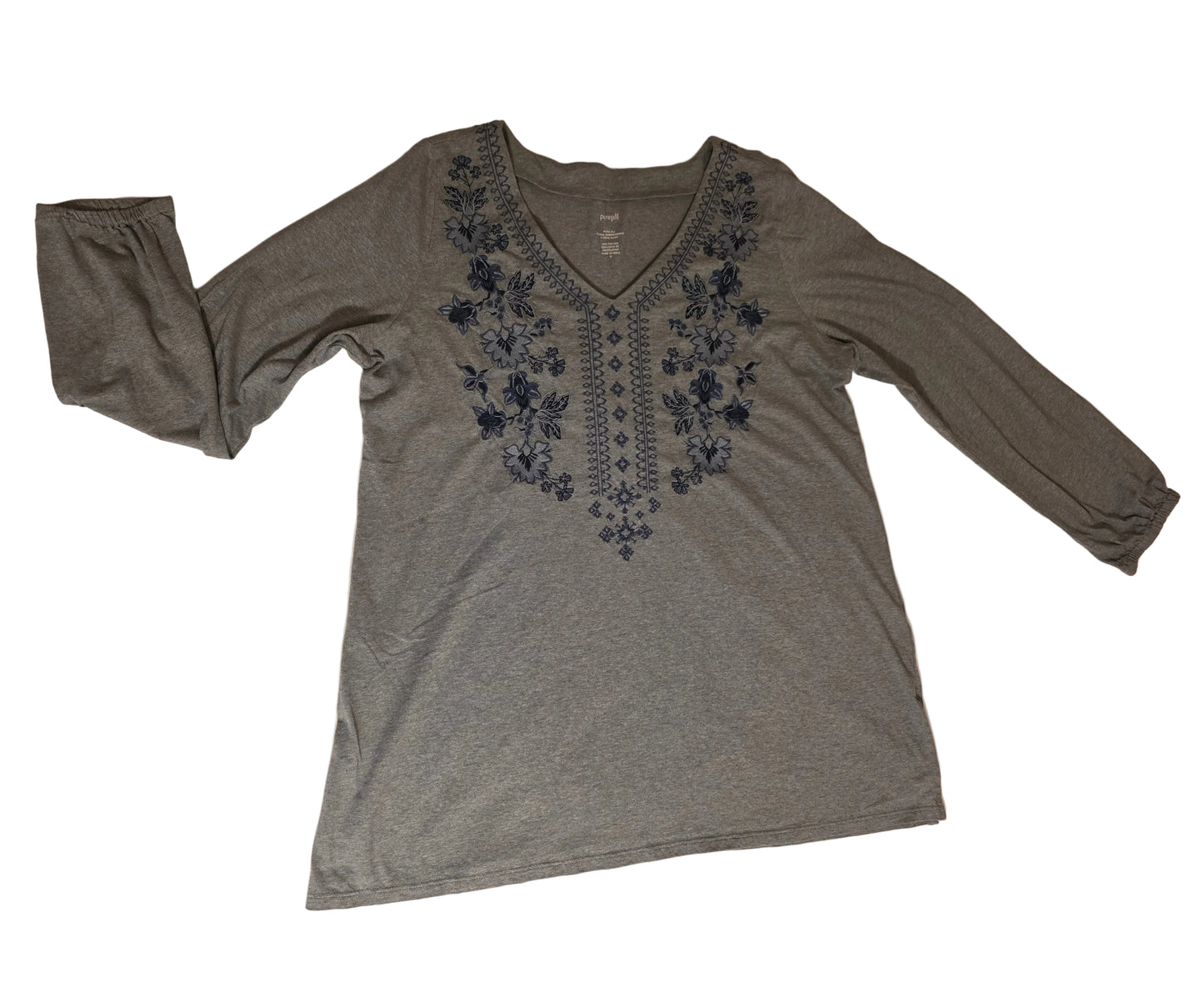 Pure Jill Floral Embroidered V-Neck Tunic – front view