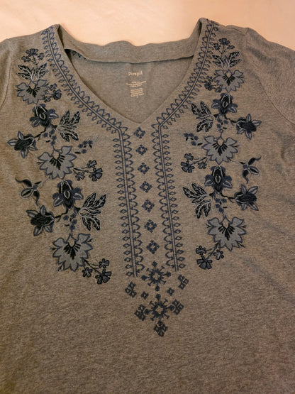 Pure Jill Floral Embroidered V-Neck Tunic – care label