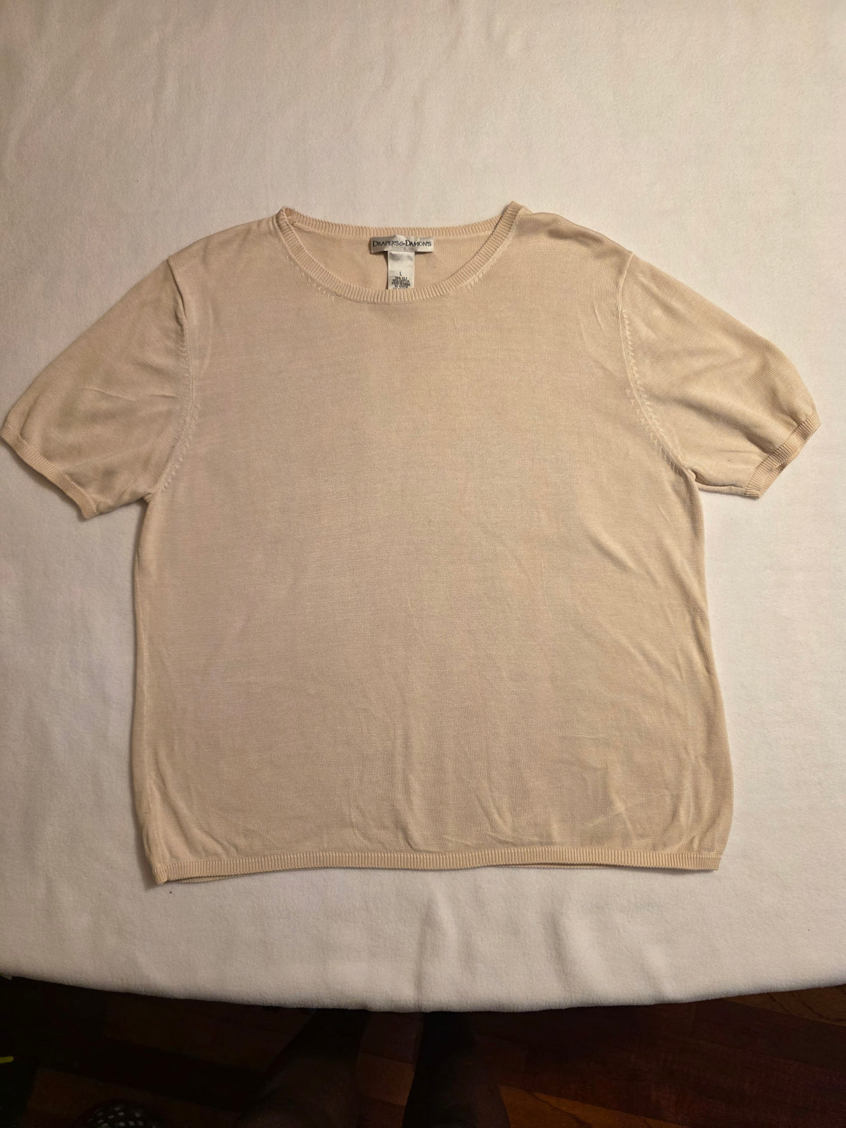 Drapers & Damons Women Round Neck Short Sleeve Pullover Cream Sz Large Sweater