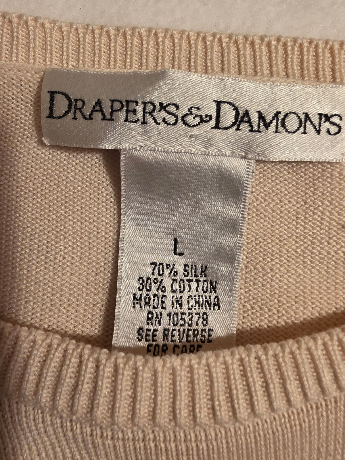 Drapers & Damons Women Round Neck Short Sleeve Pullover Cream Sz Large Sweater
