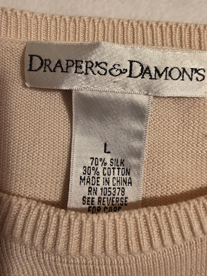 Drapers & Damons Women Round Neck Short Sleeve Pullover Cream Sz Large Sweater