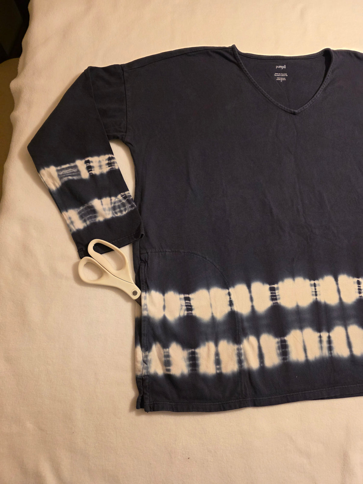 Pure Jill Women Blue w/White Stripe Long Sleeve Sweater w/Pockets