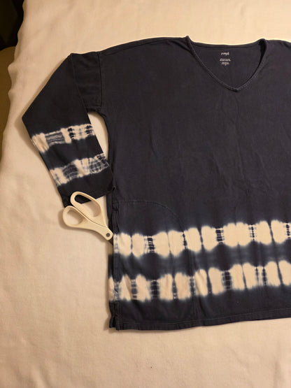 Pure Jill Women Blue w/White Stripe Long Sleeve Sweater w/Pockets
