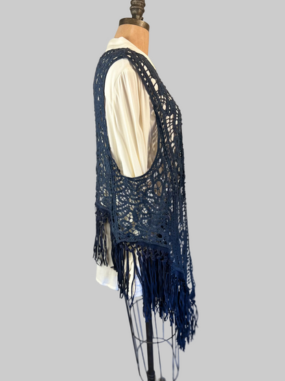 Origami blueweaved frayed Vest sz Medium