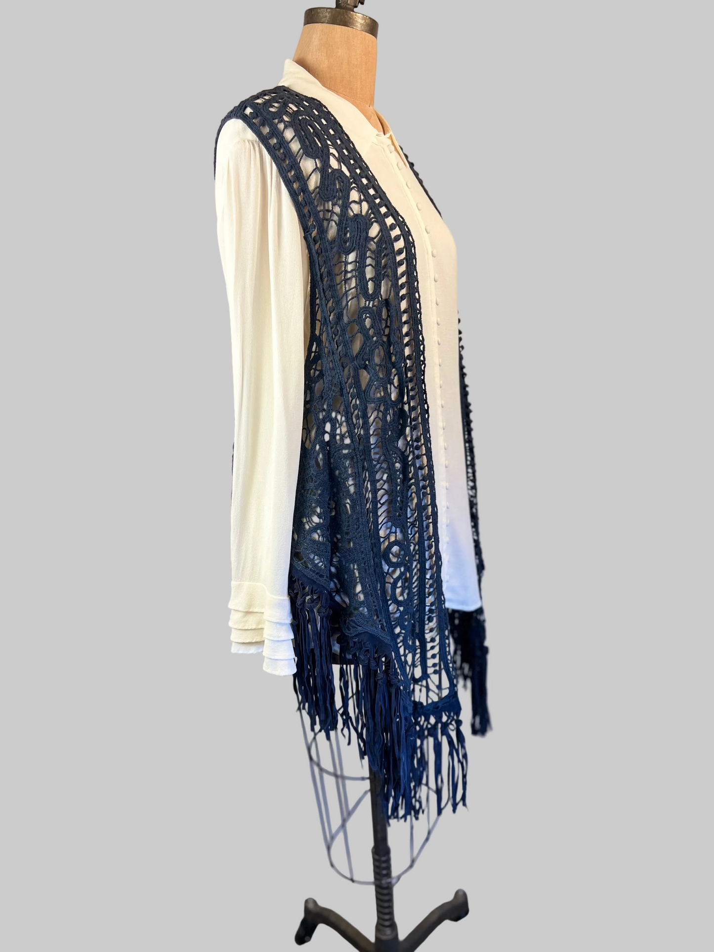 Origami blueweaved frayed Vest sz Medium