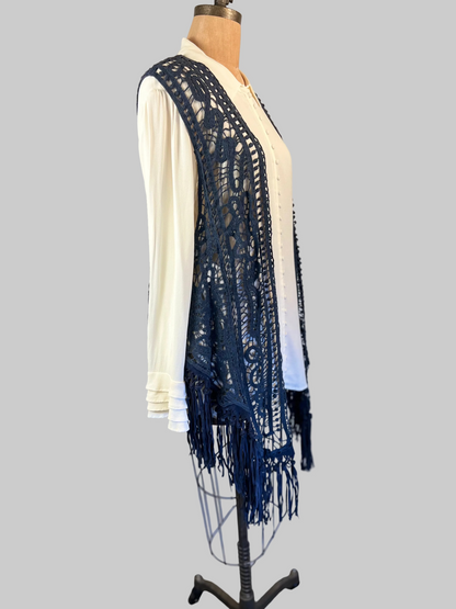 Origami blueweaved frayed Vest sz Medium
