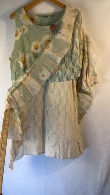 Origami Lace Sunflower Green Sleeveless XL Dress