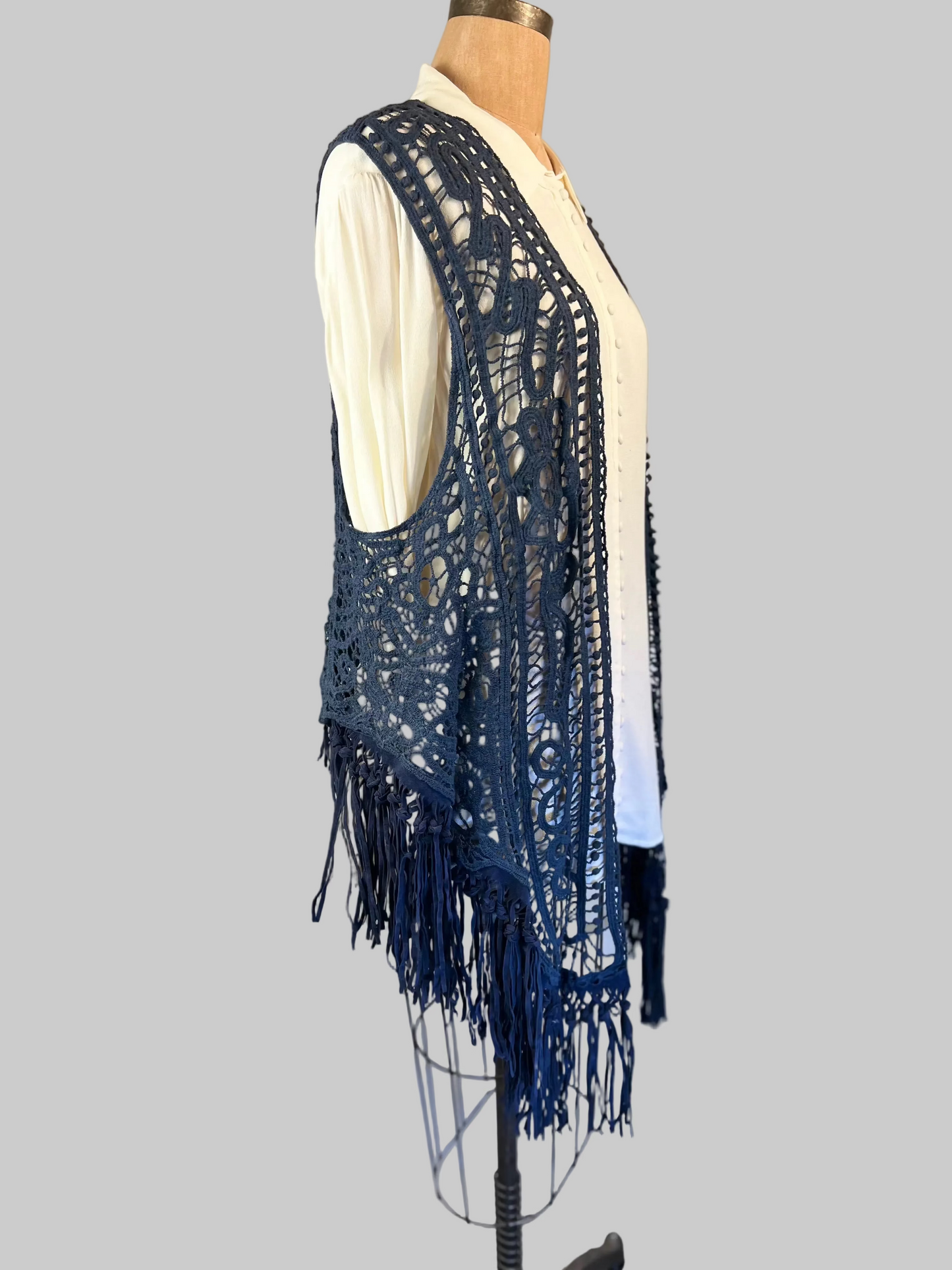Origami blueweaved frayed Vest sz Medium