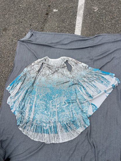 Origami silver and teal sequin long sleeveless vest size small