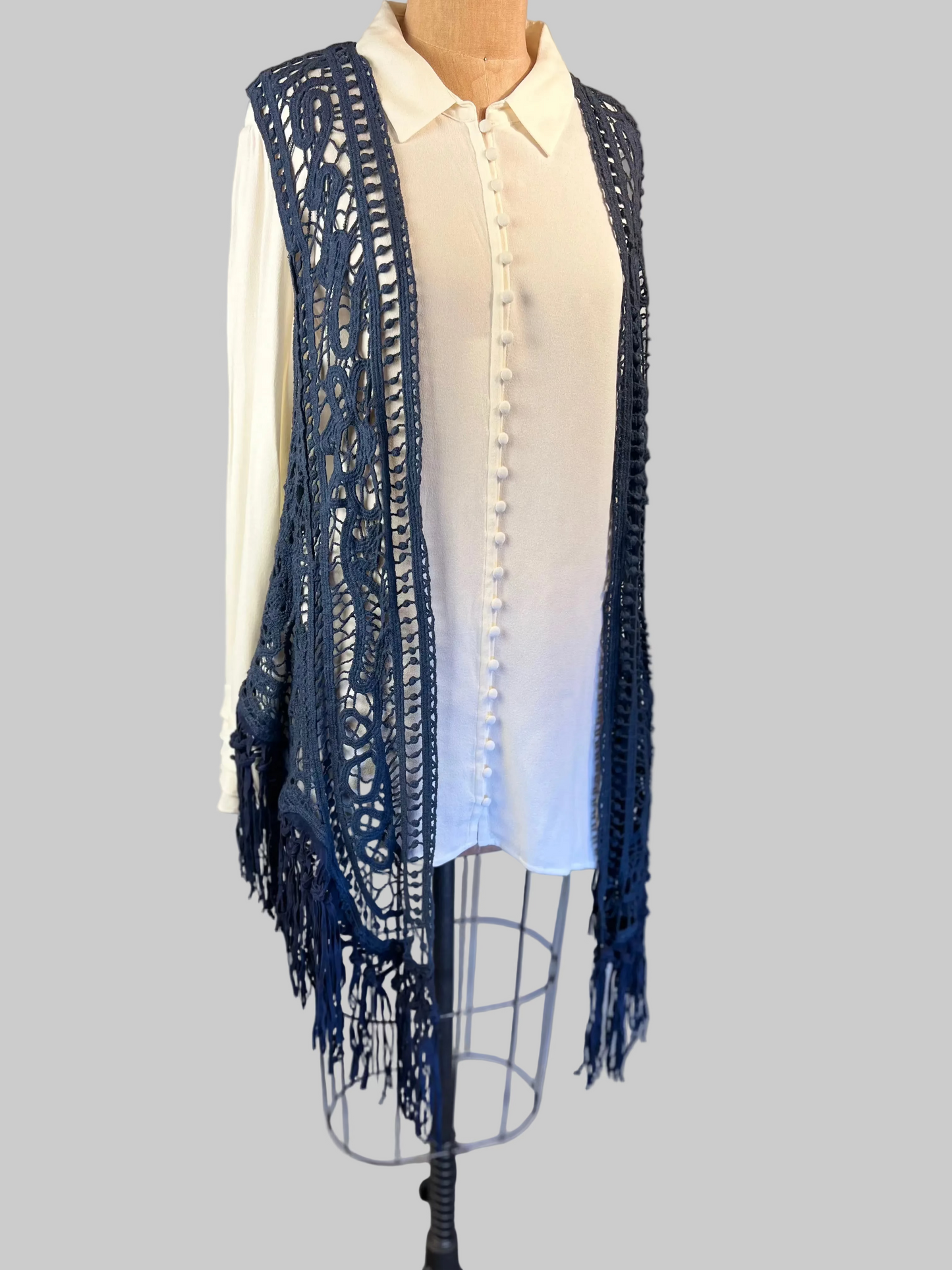 Origami blueweaved frayed Vest sz Medium