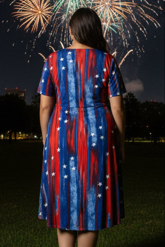 Jostar Missy Red and Blue with White Stars Women's Stretch Dress