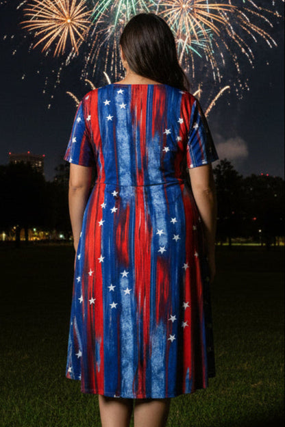 Jostar Missy Red and Blue with White Stars Women's Stretch Dress