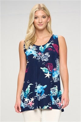 Jostar Tunic Tank Top Navy w/Turtles and Seashells