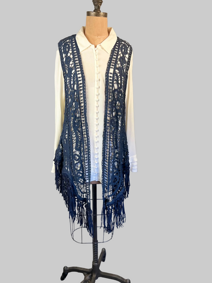 Origami blueweaved frayed Vest sz Medium