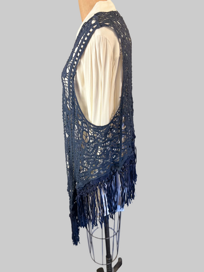 Origami blueweaved frayed Vest sz Medium