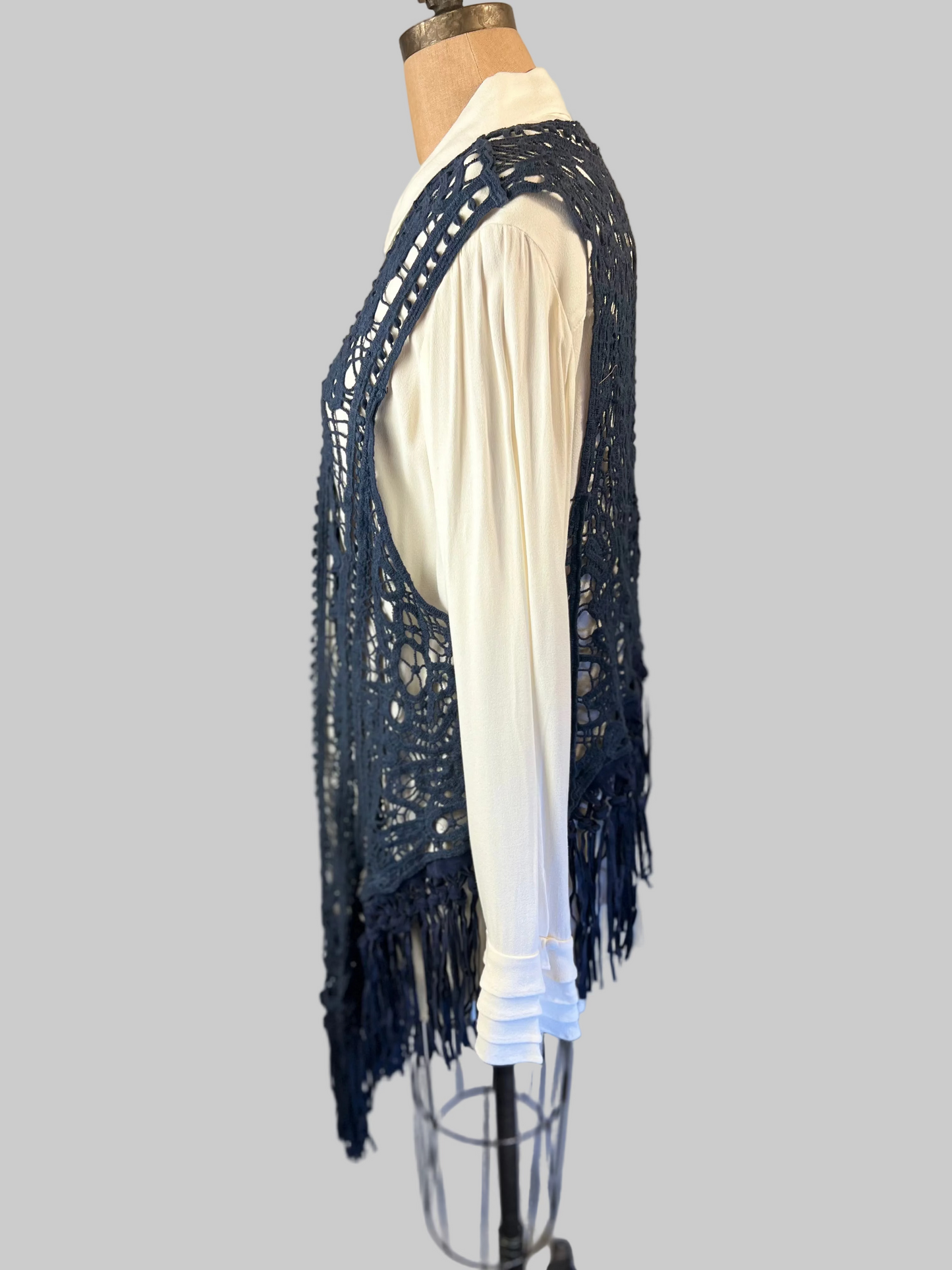 Origami blueweaved frayed Vest sz Medium