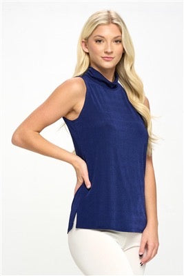 Jostar Mock Neck Tank Top - Navy - Polyester/Spandex