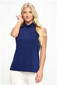 Jostar Mock Neck Tank Top - Navy - Polyester/Spandex